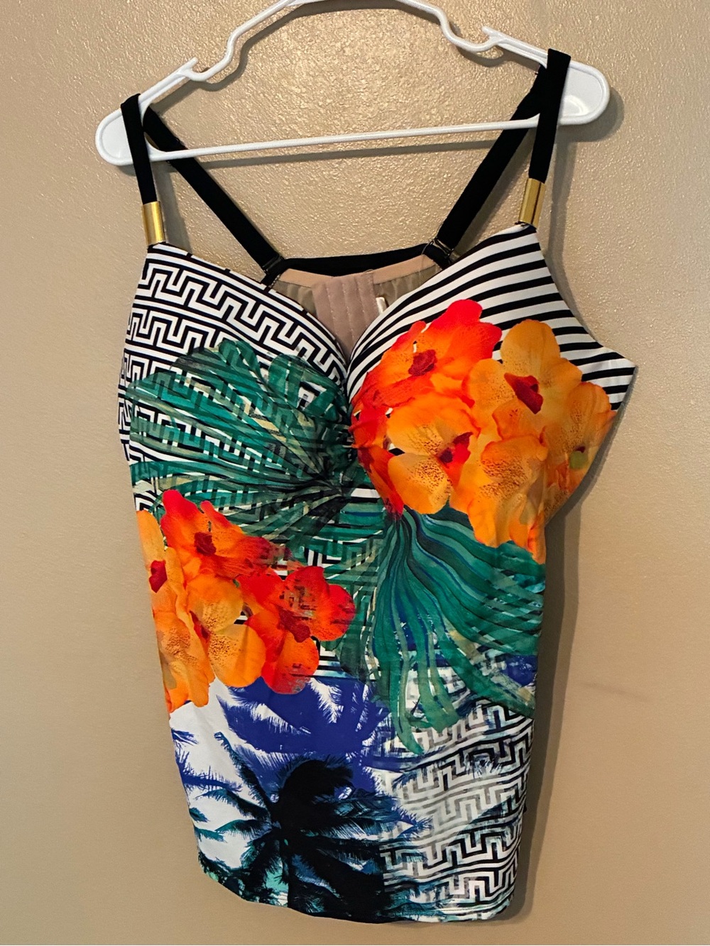 NWT Cacique tropical print tankini top size 44F